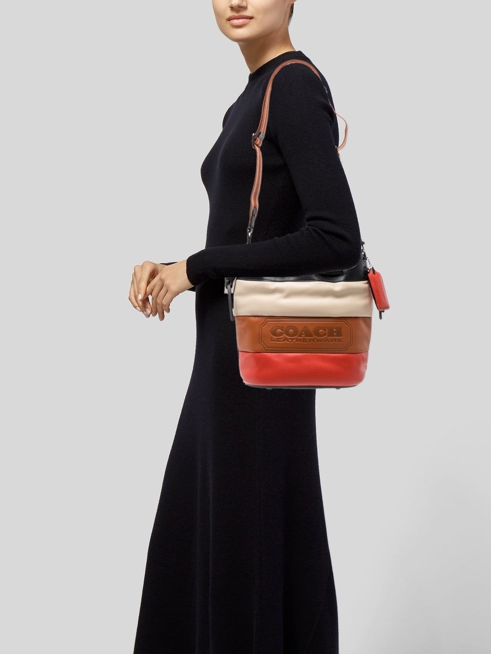 Coach Colorblock Bucket Bag in Red, Brown & Cream